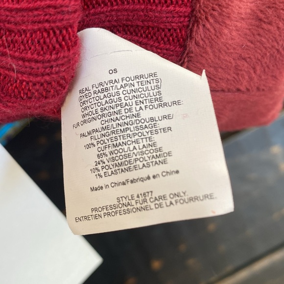 Tory Burch Rabbit Fur Mittens in Imperial Garnet - Picture 9 of 11